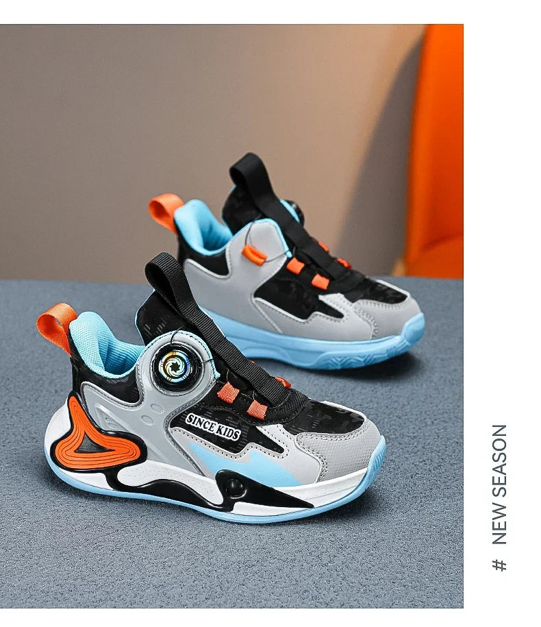 Children Basketball Shoes Swivel Button Boys Fashion Sneakers Girls School Sport Shoes Kids Casual Trainers Outdoor Shoes