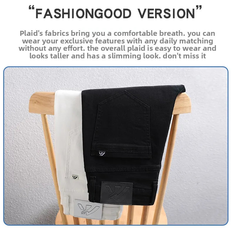 2026 Men White Jeans Fashion Casual Classic Style Slim Fit Soft Trousers Male Brand Advanced Stretch Pants
