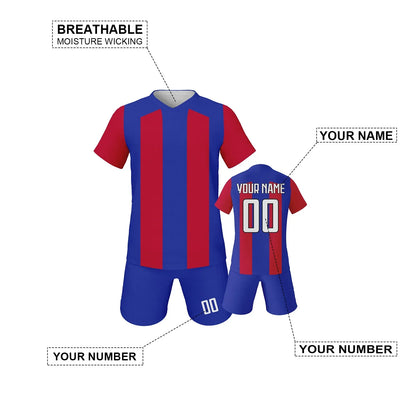 Personalized Kids Soccer Jersey Set Custom Name Number Soccer Kit  Boys Girls Youth Team Soccer Uniform Blue Red Football Shirt