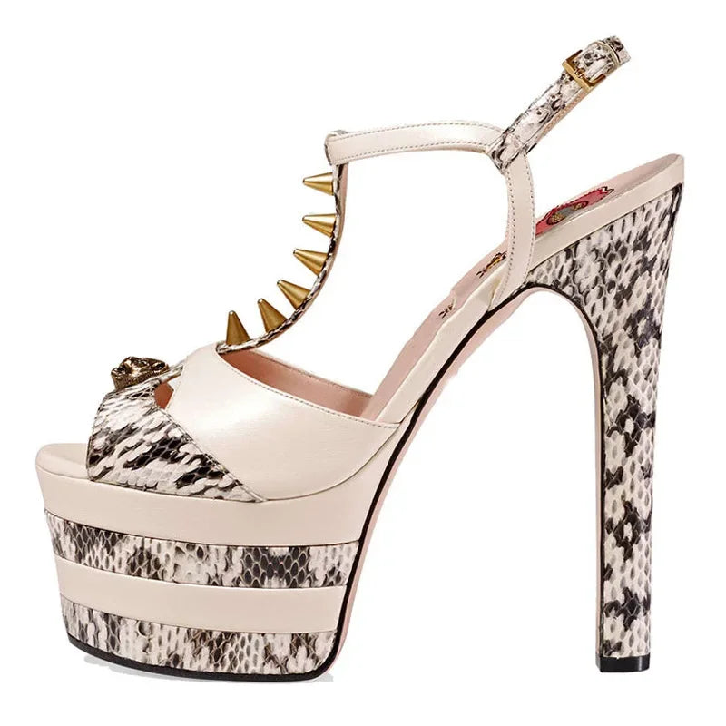 2026 Women's Round Head Sandals Thin Heels 5cm Thick Bottom Slope Heel Fish Mouth Rivet Sandal T-Platform Sandals Size34-43