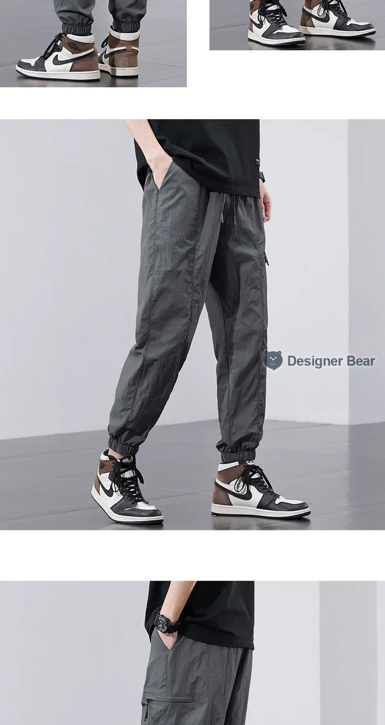 Spring Summer Thin Men's Quick-Dry Cargo Harem Pants Loose Streetwear Joggers with Elastic Cuffs Casual Tapered Trousers Outdoor