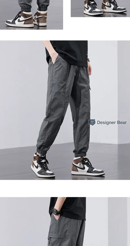 Spring Summer Thin Men's Quick-Dry Cargo Harem Pants Loose Streetwear Joggers with Elastic Cuffs Casual Tapered Trousers Outdoor