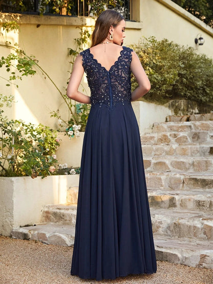 Vestido de Madrinha com Gola Halter Renda Pérolas Corpete Saia Longa até o Chão Chiffon Sexy Costas Abertas Roupa de Casamento