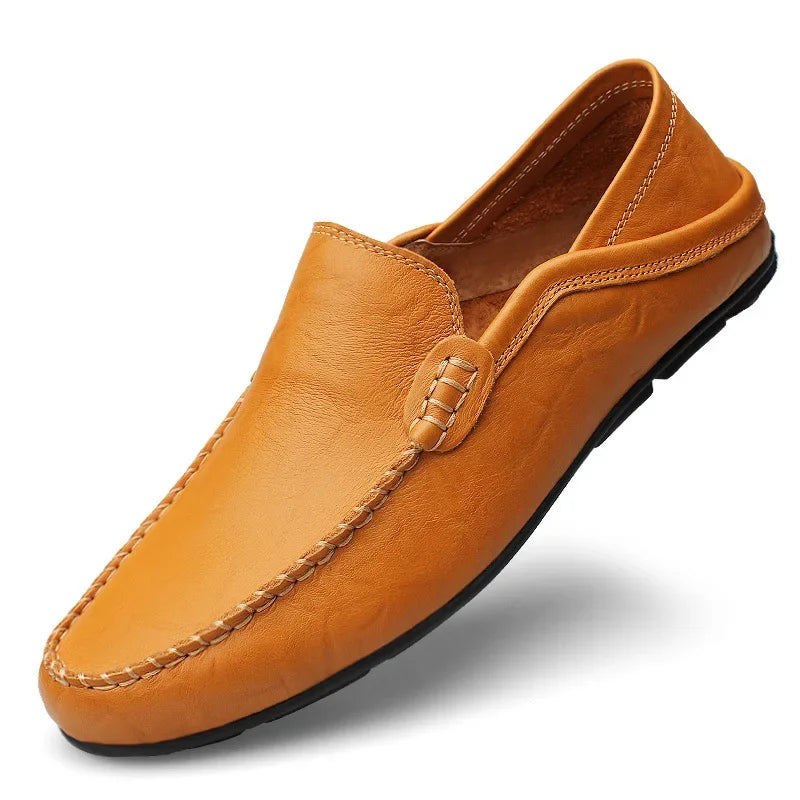 Italian Mens Shoes Casual Luxury Brand Summer Men Loafers Genuine Leather Moccasins Light Breathable Slip on Boat Shoes 2023