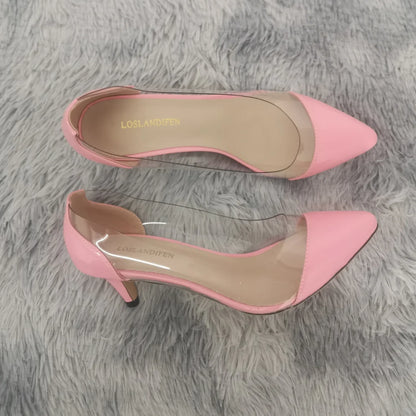 Women Pumps Spring Autumn PVC Transparent 5cm Low Heels Sexy Pointed Toe Slip-on Thin High Heels Party Wedding Shoes