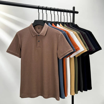 Classic Men Short Sleeve Polo Shirt 100% Mercerized Cotton Breathable Summer Golf Business Casual Athletic Tops
