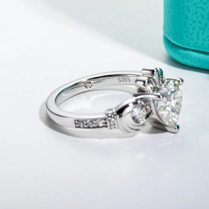 2ct Heart Shape Moissanite Claddagh Irish Rings Celtic Knot Crown 925 Sterling Silver Engagement Rings For Woman