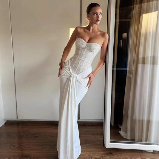 Women's Evening Dress Luxury Elegant Velvet White Long One-piece Dress Gown Sequins Birthday Cocktail Party Dresses