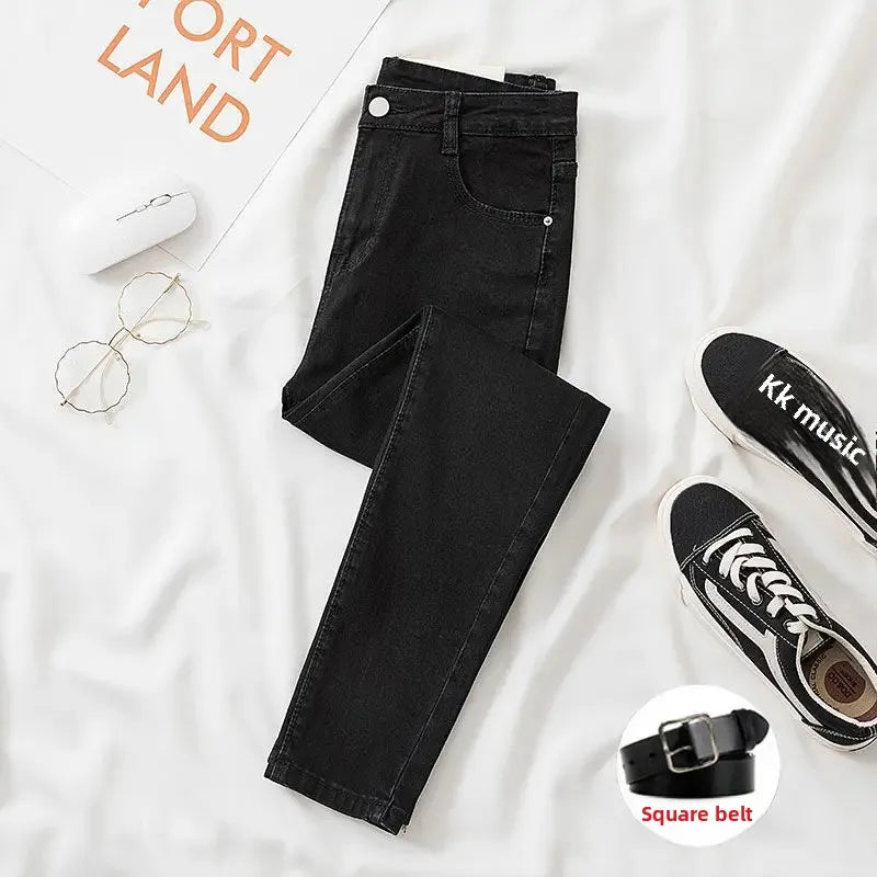 Black Grey Jeans Women's Slimming Cropped Pants