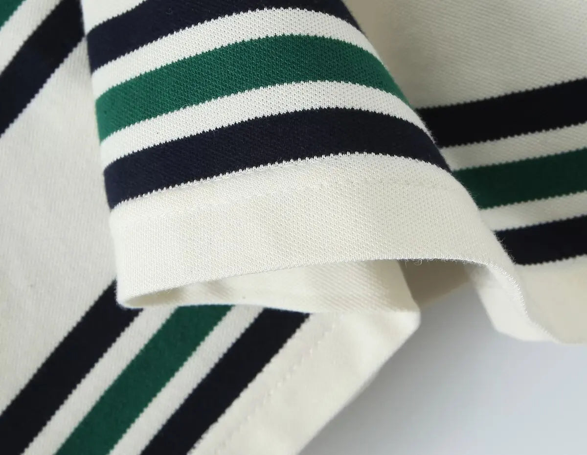 2025 Summer Ladies Polo Shirts Woman Long Sleeve Crop Top Striped Vintage Clothes Polo Shirts Mujer Streetwear Casual Tops Brown