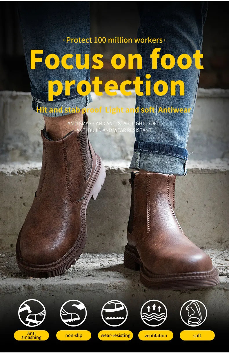 Men Women  Lerther Work Boots Indestructible Safety Shoes Steel Toe Puncture-Proof Work Sneakers Male Work Shoes