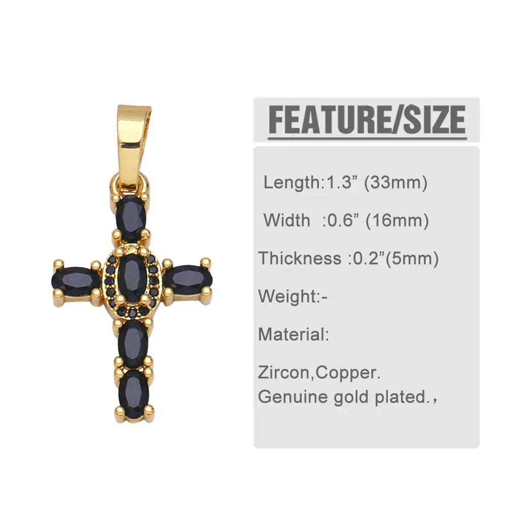 Big Rainbow Colorful Cross Pendants for Necklace Gold Plated  Copper Zircon Religious Jewelry Components pdta638