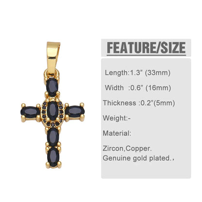 Big Rainbow Colorful Cross Pendants for Necklace Gold Plated  Copper Zircon Religious Jewelry Components pdta638