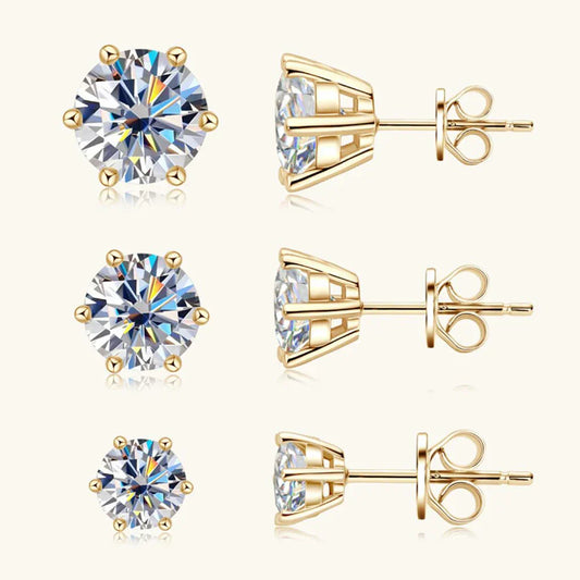0.5-2ct Moissanite Diamond Stud Earrings 18K Yellow Gold Plated 925 Silver Wedding Earring for Women Men Luxury Jewelry with GRA