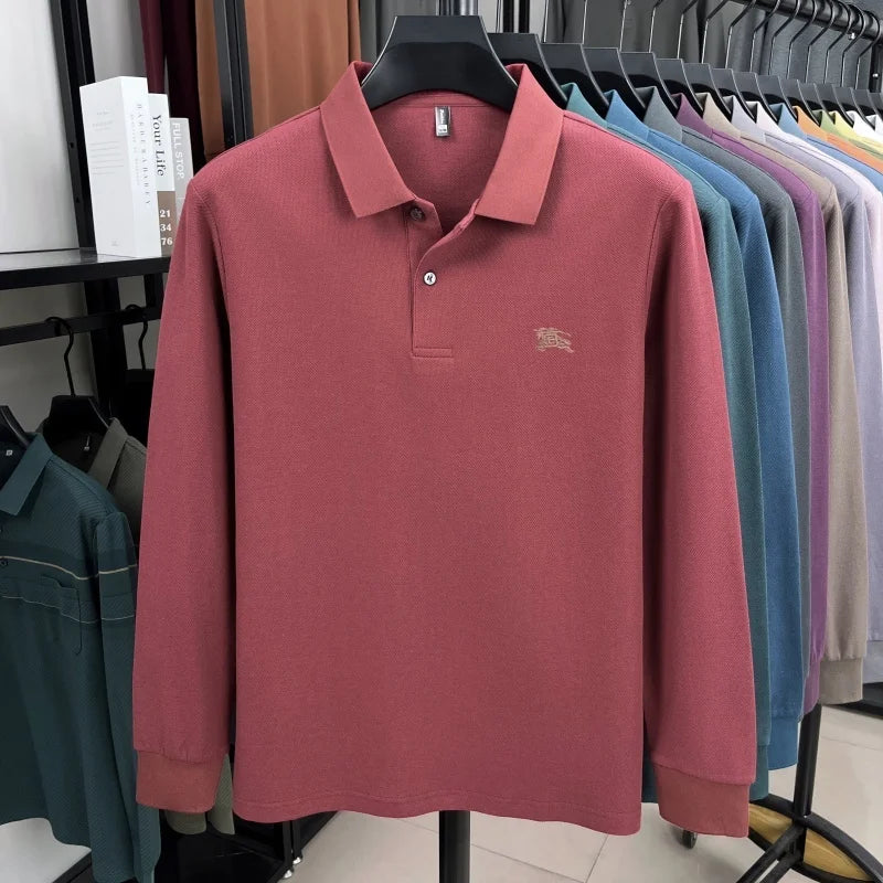 100% cotton long sleeve polo shirt spring and autumn fashion casual luxury brand exquisite embroidery lapel T-shirt new men wear