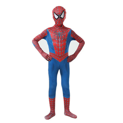 Kids Superhero Onesie Movie Character Role Play Mask Costume Halloween Spider Pattern Costume Kids Holiday Gift