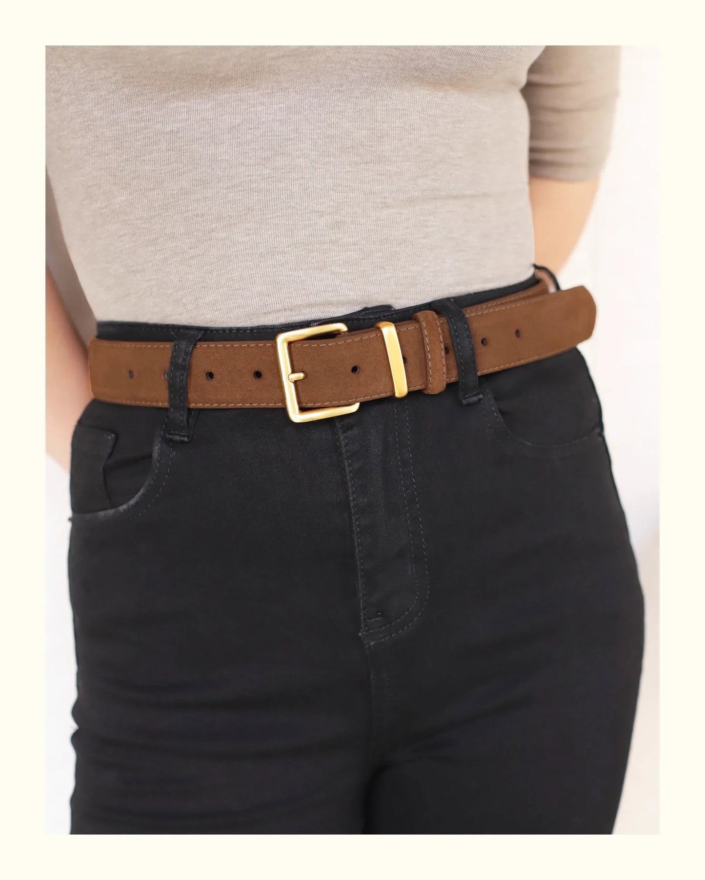 Luxury Suede Cowhide Leather Belt for Women, Vintage Style with Gold Buckle, 3.3cm Wide Waistband for Dresses & Jeans