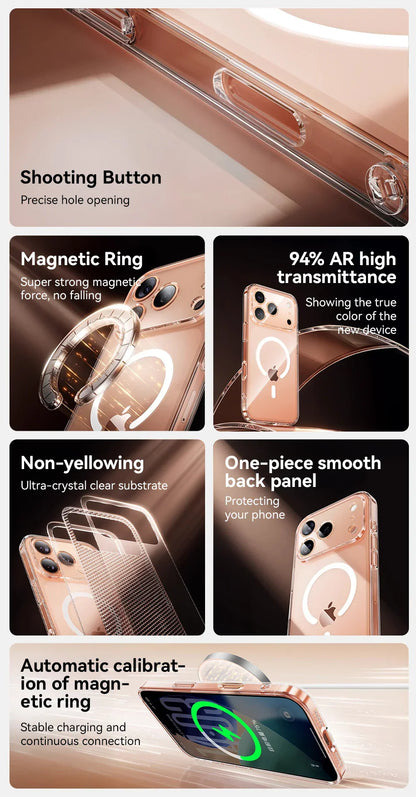Magnetic Case For iPhone 17 Pro Max Case Anti Yellow Transparent Cover For iPhone 17 Pro Max Wireless Charger Thin Cover
