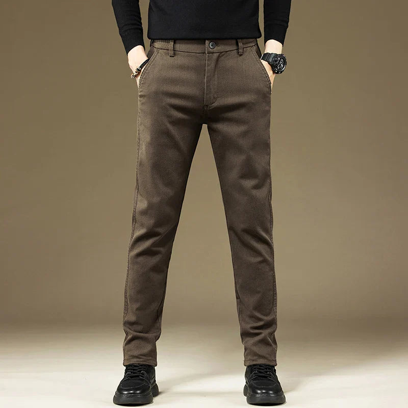 2024 Spring New Business Casual Pants Men Thick Slim Elastic Waist Trousers Classic Brown Black Grey High Quality Male Clothes