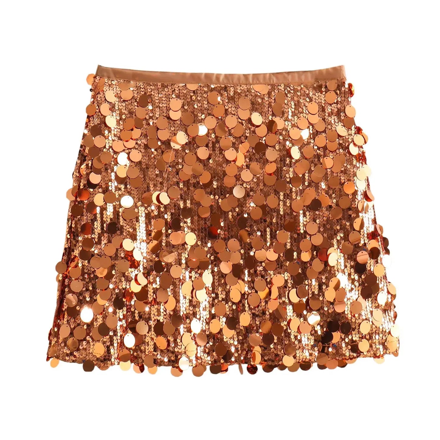 Women Spring Autumn Chic Mini Skirts Fashion With Sequined Solid Side Zipper Short Skirt Female Vintage High Waist Skirt