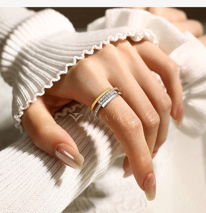 2026 Hot Two Tone Gold Spinner Moissanite Ring for Women Men 925 Sterling Silver Jewelry Perfect Birthday Gifts for Her