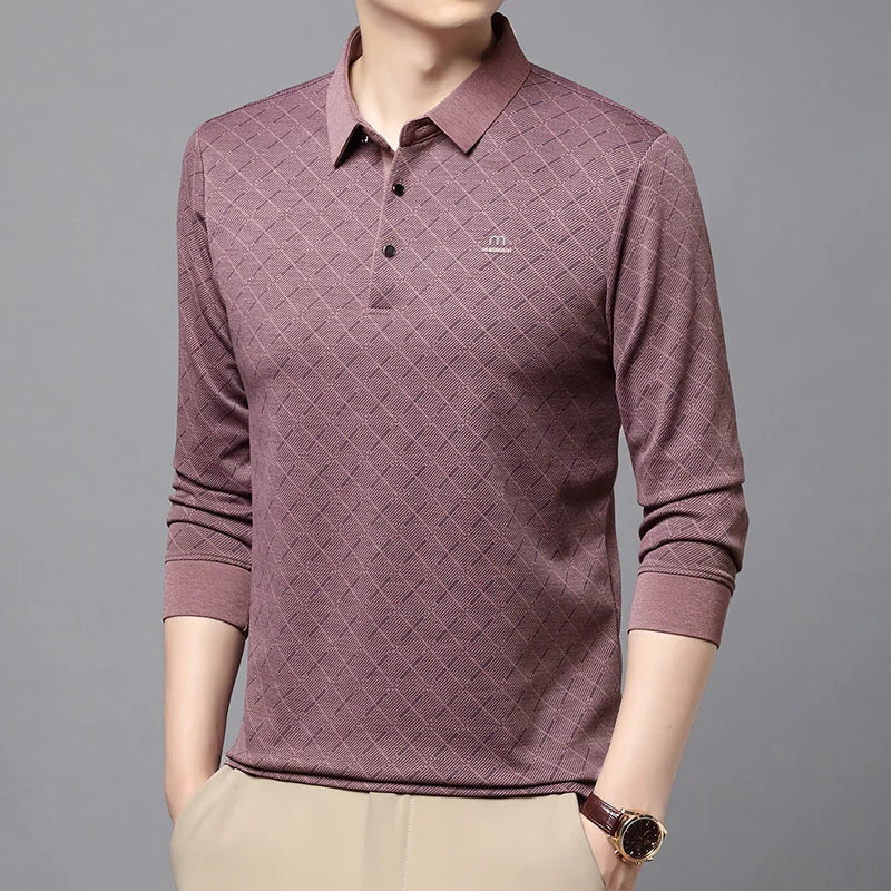 Collar Long Sleeved Polo Shirt for Men in Spring and Autumn 2025 New Business and Leisure Versatile T-shirt