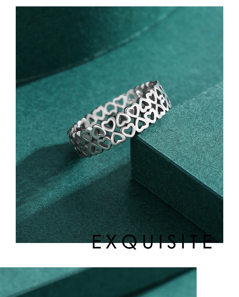 Vintage 925 Sterling Silver Hollow Out Heart To Heart Simple Style Stacking Rings For Women Fine Jewelry