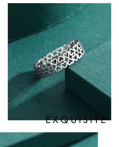 Vintage 925 Sterling Silver Hollow Out Heart To Heart Simple Style Stacking Rings For Women Fine Jewelry