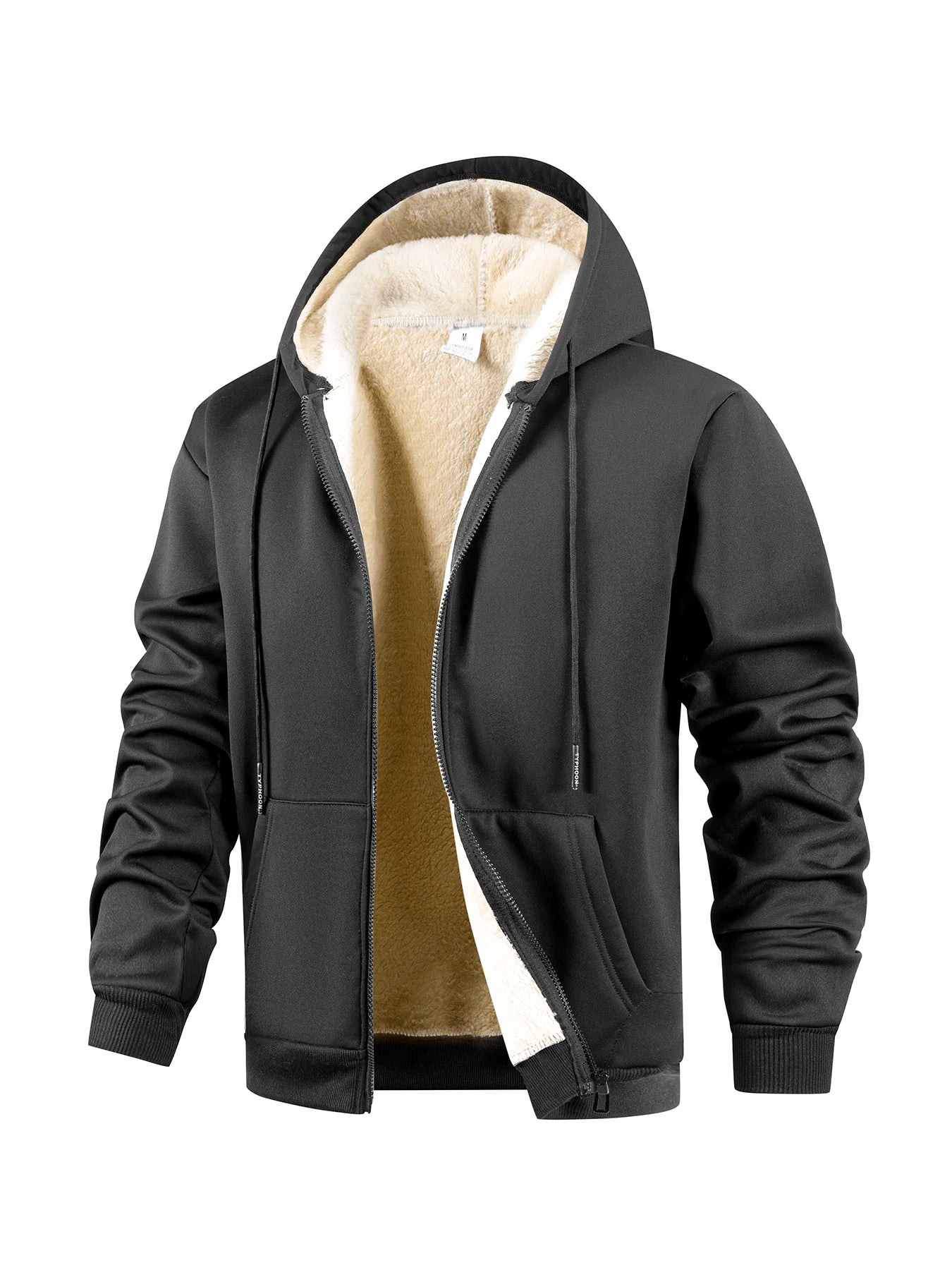 Winter Thick Fleece Zipper Hoodies Thicken Warm Jackets Long Sleeve Sweatshirts Casual Sports Fleece Black Coats Hooded Men Coat