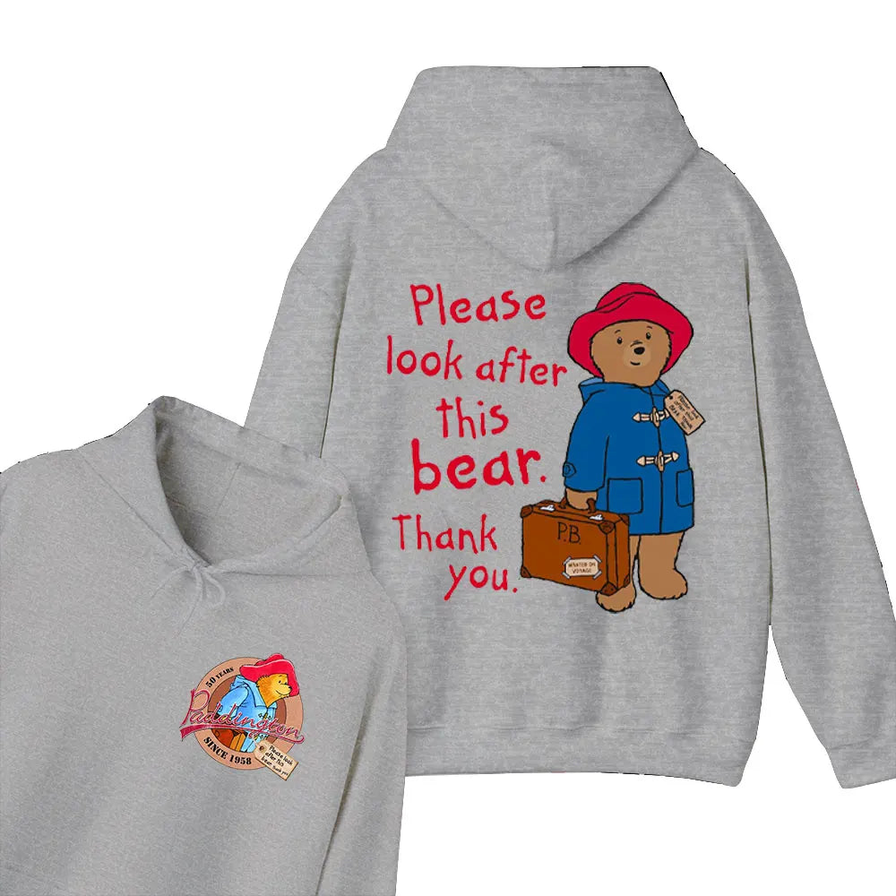 Moletom com Capuz Unissex com Estampa de Urso Paddington Fofo em Londres Novo, Moletom com Capuz Oversized, Primavera