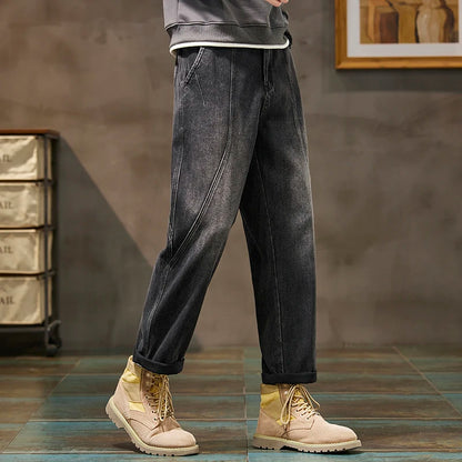 Trendy Loose Straight Casual Jeans Long Pants American Style Spring Autumn Loose Straight Cone Shape Jeans for Casual Wear