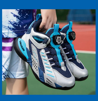 New Children Basketball Shoes Swivel Button Boys Fashion Sneakers Girls School Sport Shoes Kids Casual Trainers Outdoor Shoes