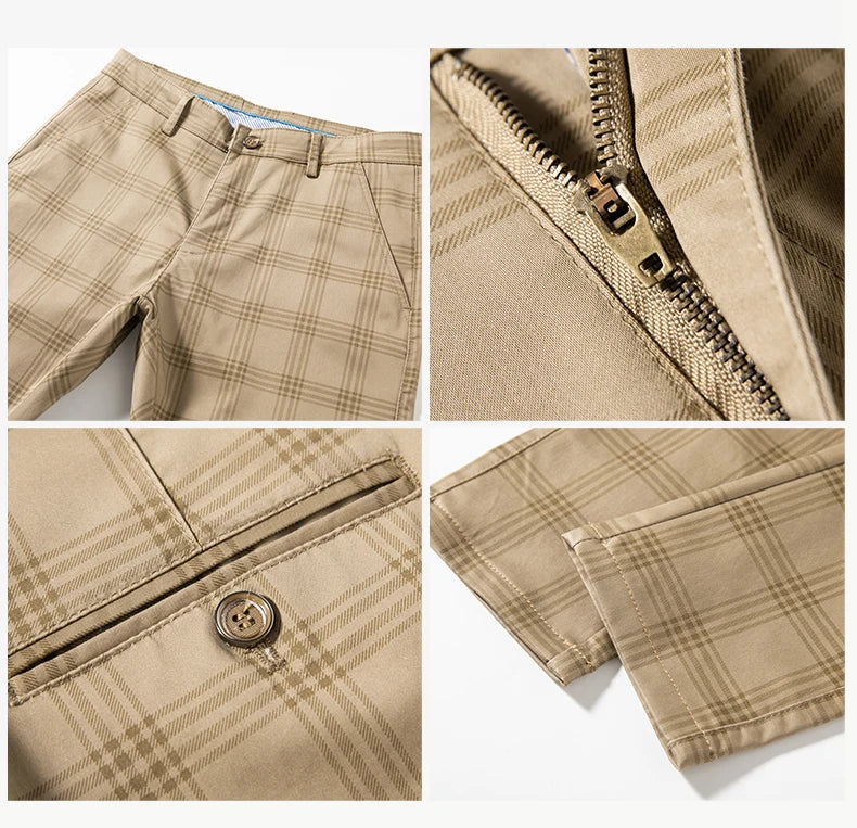 Brand Clothing Mens Casual Pants Fashion Plaid Classic Business Formal Trousers Elastic Straight Social Luxury Suit Pants