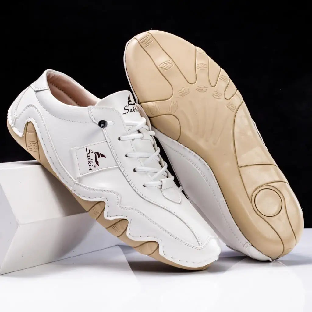 Spring Handmade Leather Casual Men Shoes Design Fashion Sneakers Man Loafers Breathable Soft Flat Shoes Driving Shoes