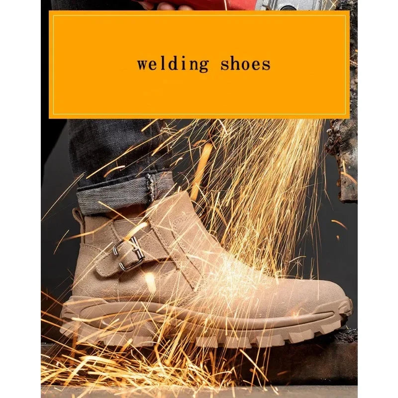 Cowhide and Suede Work Shoes  Outdoor Anti Smashing Safety Desert Boots Chelsea Men's Fashionable Steel Toe Cover Safety Boots