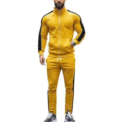 2025 Spring Autumn Men's 2-Piece Set Color Blocking Zipper Stand Collar Casual Sports Jacket Sweatshirt Trousers Suit