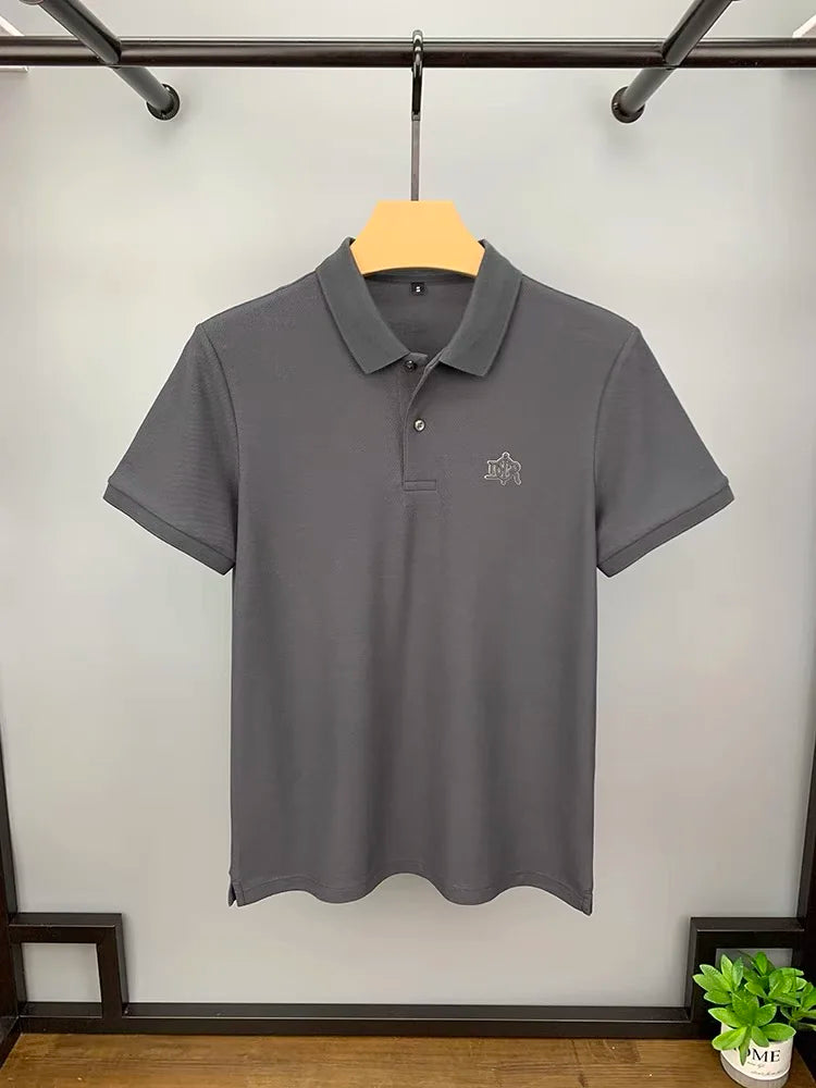High end 100% cotton short sleeve T-shirt men's lapel top 2024 summer new designer brand embroidery fashion casual polo shirt