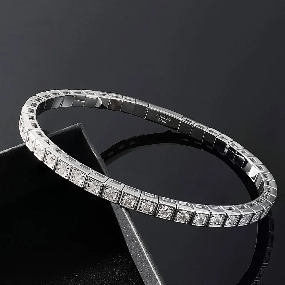 2.5MM Full D Color VVS1 Moissanite Bracelet Can Pass Diamond Test S925 Silver for Women Man Wedding Party Fine Jewelry