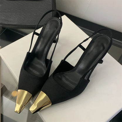 Street Style Sexy Pointed Toe Slingbacks Pumps Women Stripper Sandals High Heels Female Banquet Shoes Brown Kitten Heels