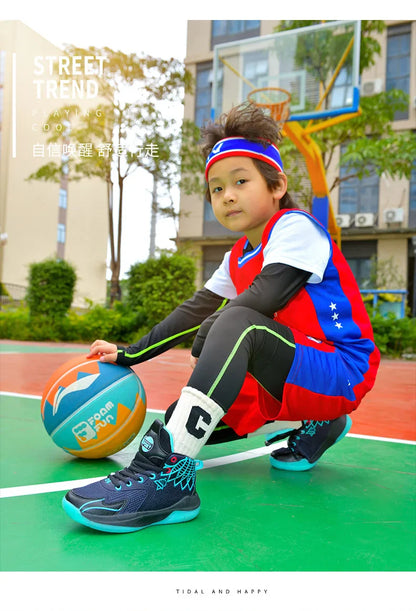 Children‘s Basketball Shoes Non-slip Breathable Basketball Training Sneakers Boys Girls Mesh Athletic Shoes Lace-up Running Shoe