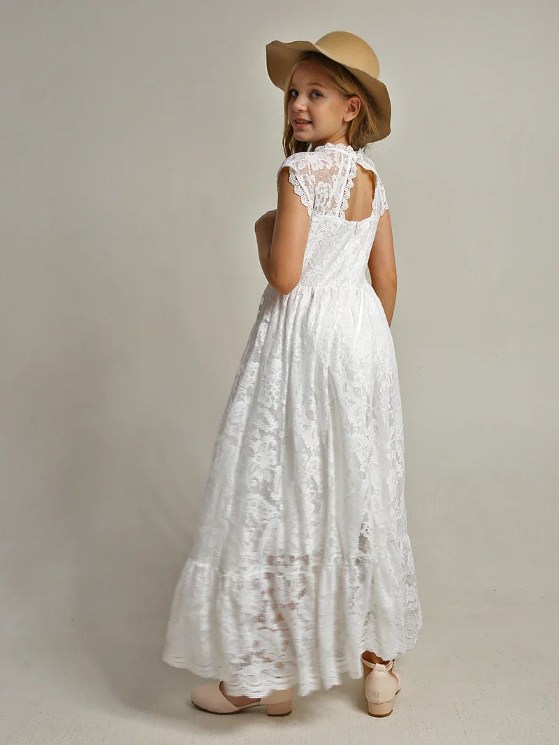 Princess Girls Lace Bohemia Long Dresses Baby Kids Flower Wedding Party Dress Cotton Lining Vestidos Costume Children Clothing