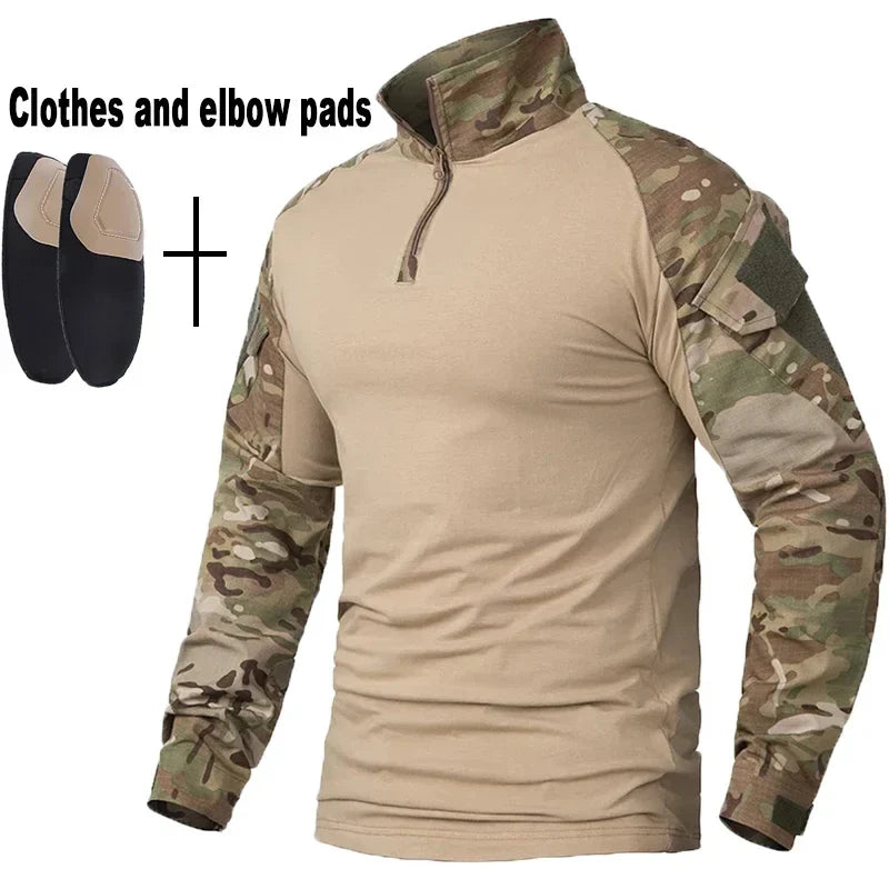 Outdoor Tactical Uniform Military Camo Hiking Training Shirts Workwear Cargo Pants+Pads Airsoft Paintball Hunting Clothes Sets