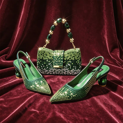 New Itlian Design Blue Color Rhinestone High Heel Shoe And Bag Fashion Style Pointed-Toe Shoes For COMFORT INCLUDED Women Shoes