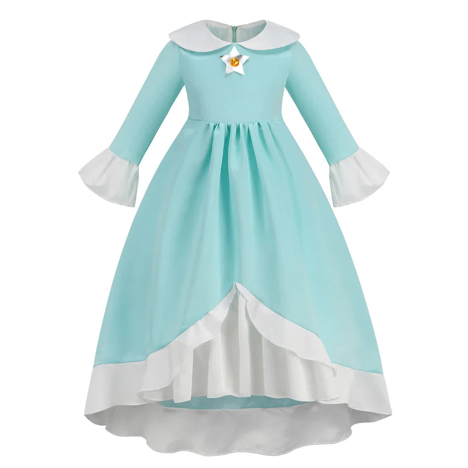 Rosalina Galaxy Princess Dress with Glowing Light Girls Game Role Play Princess Costume Halloween Rosalina Kids LED Light 10T
