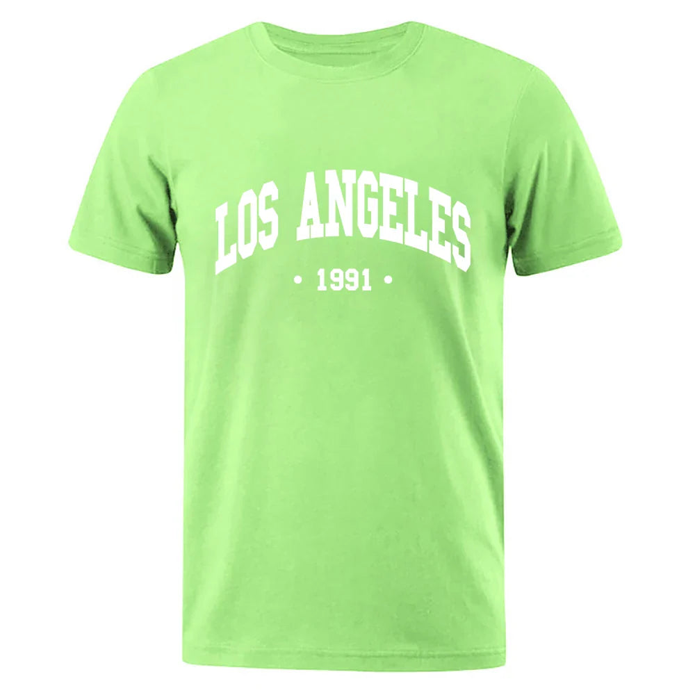 Los Angels 1991 Usa City Letter Printing Clothes Men Oversize Breathable T Shirt Summer Sweat Casual T-Shirt Cotton Tee Shirt