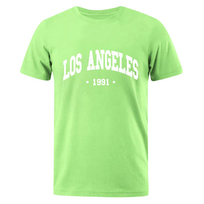 Los Angels 1991 Usa City Letter Printing Clothes Men Oversize Breathable T Shirt Summer Sweat Casual T-Shirt Cotton Tee Shirt