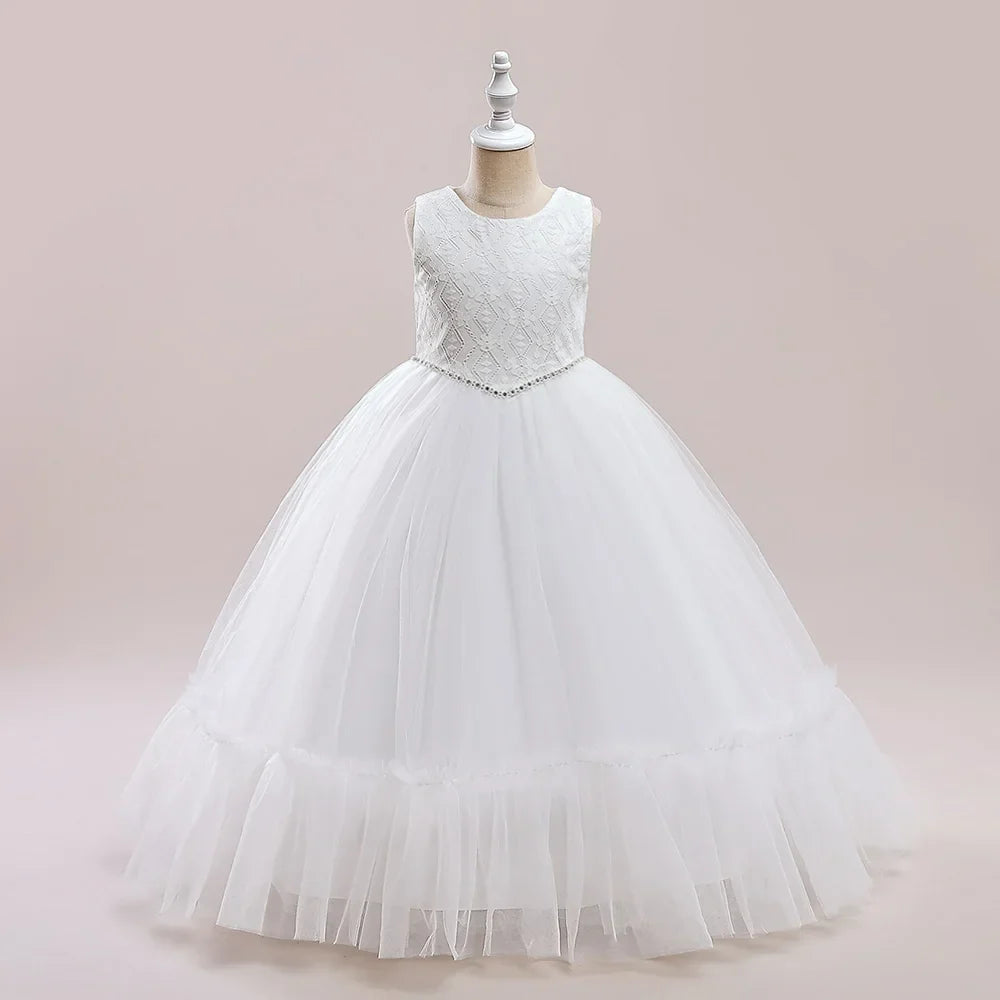 Summer Baptism Wedding Party Girl Flower Dresses Bow Bridesmaids Princess Prom Evening Dress For Girls First Communion Prom Gown
