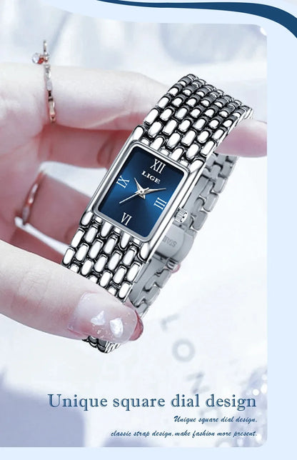 New Design Ladies Watch Fashion Quartz Wristwatch Silver Simple Square Women Watches Luxury Stainless Steel Folding Clock