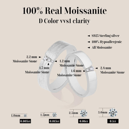 2025 Couple Ring Moissanite Diamond Brushed Design 925 Sterling Silver For Women Men Engagement Wedding Fine Jewelry