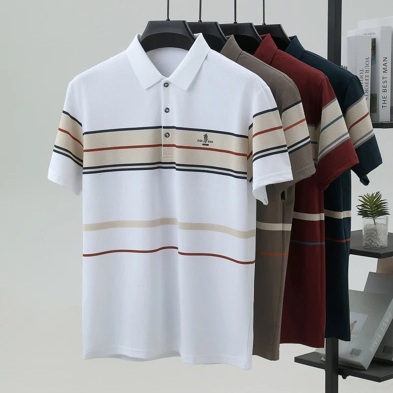 Luxury men's short sleeved polo shirt summer fashion hot selling striped top badge original design golf casual business T-shirt
